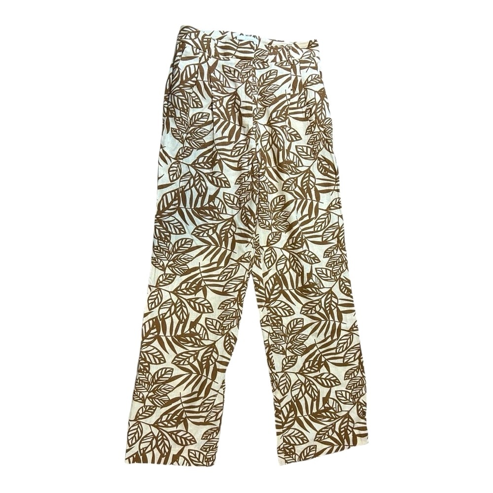 House Of Harlow 1960 Cream Tan Leaf Linen Blend Trouser Pants size 2